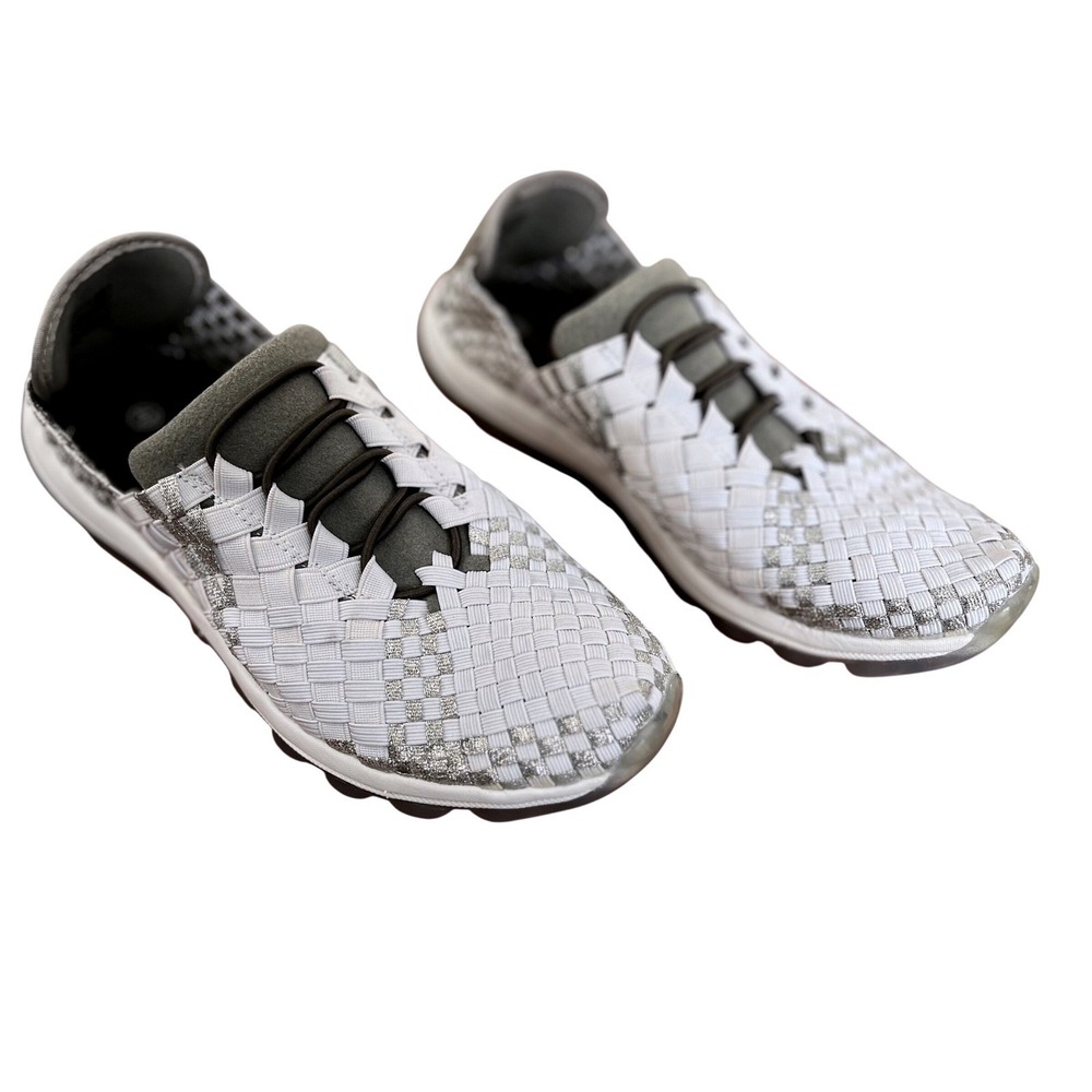 Bernie Mev Gummies Air Womens White Silver Woven Slip On Sneakers Size 38/7 NWOB